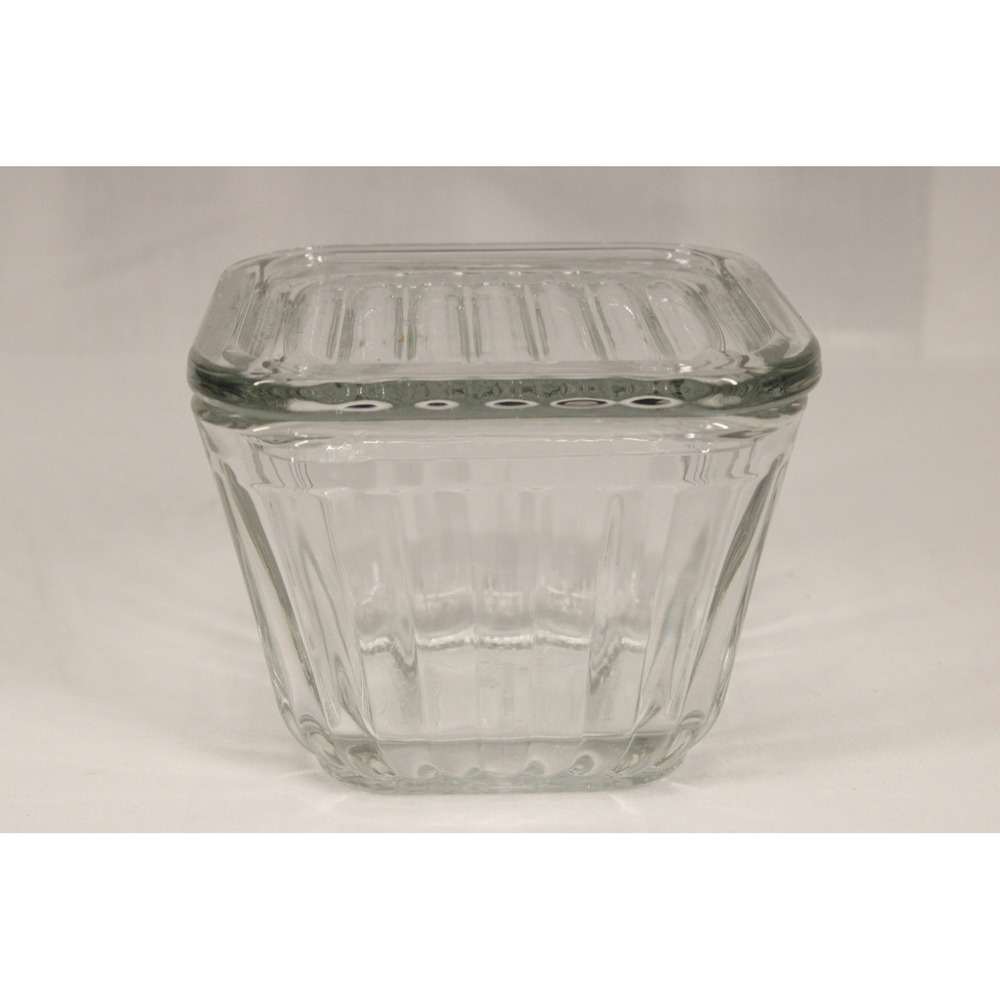 Anchor Hocking Square 1932 Vintage Design Ribbed 4.5 in Refrigerator Dish w/ Lid